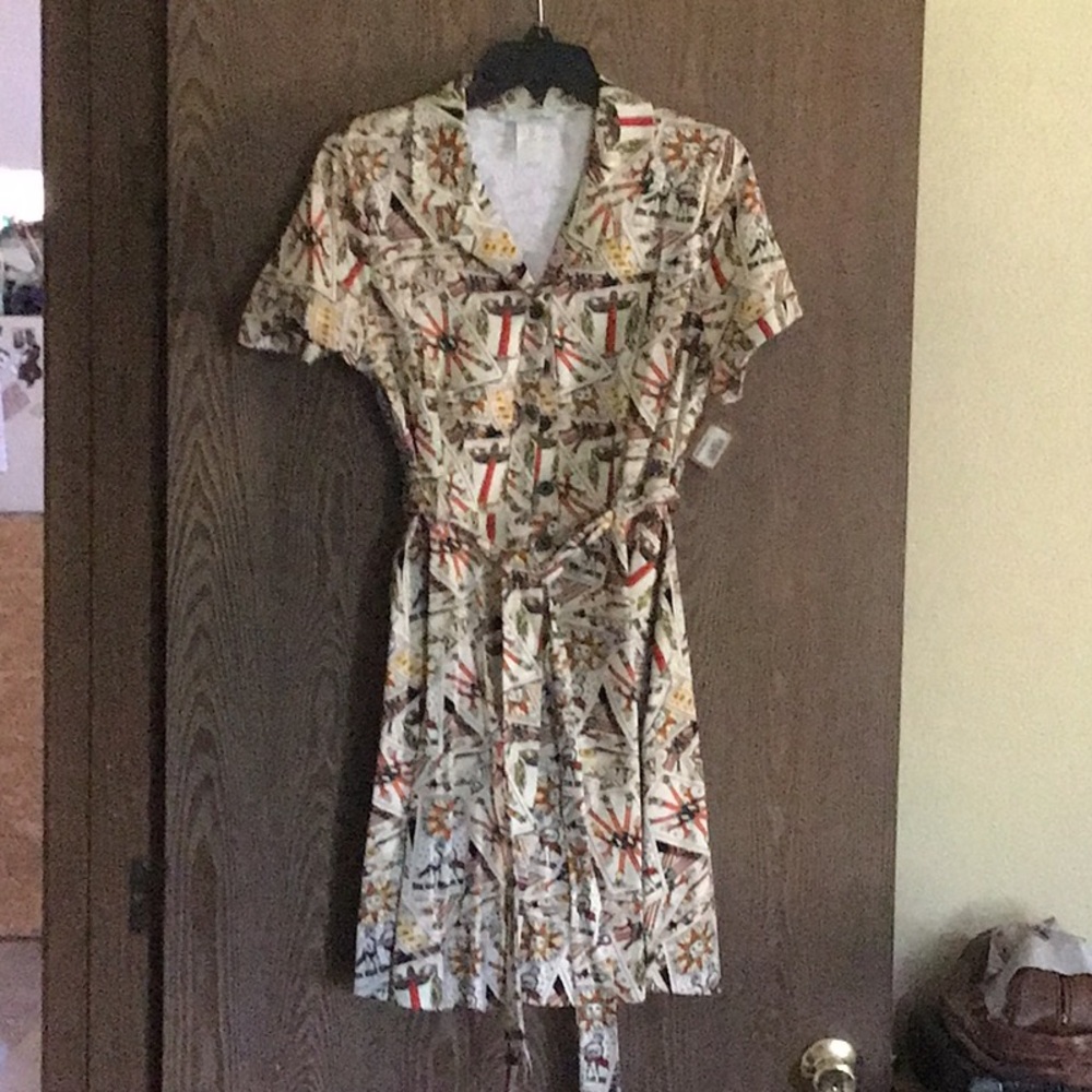 Cream and Red Ruffled Peplum Midi Dress with Notched Collar